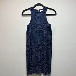 Lovers + Friends Navy Lace dress Racer neck